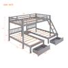 AOCHUANG Full Over Twin & Twin Bunk Bed 3 with Drawers & Guardrails & Ladder, Can be Divided into Three Separate Beds, Soild Wood Triple Bunk Bed Kids, Teens, Adults, Space Saving Design (Gray+Wood) view 2