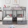 AOCHUANG Full Over Twin & Twin Bunk Bed 3 with Drawers & Guardrails & Ladder, Can be Divided into Three Separate Beds, Soild Wood Triple Bunk Bed Kids, Teens, Adults, Space Saving Design (Gray+Wood) view 3