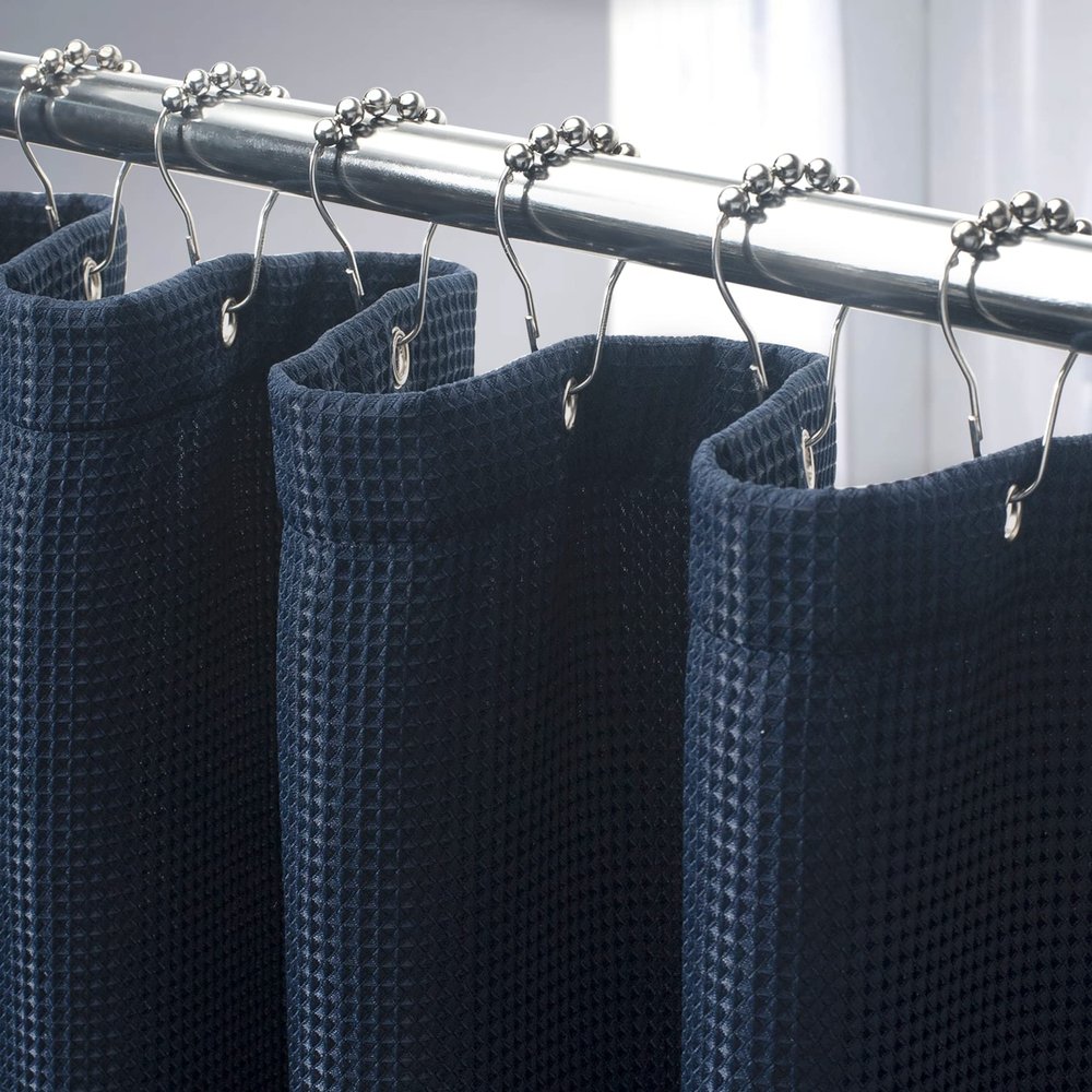 AmazerBath Waffle Shower Curtain Heavy Duty 240GSM, Navy Blue Shower Curtain Fabric Waffle Textured, Hotel Quality, Bathroom Shower Curtains, 72 x 72 Inches