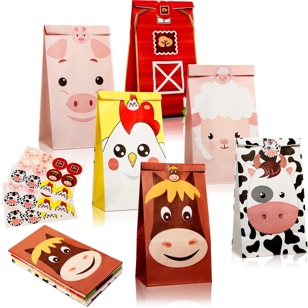 Dianelhall 30 Pack Farm Party Favor Bags Animal Goodie Candy Bags for Girls Boys Farm Theme Birthday Decorations Baby Shower Party Supplies Return Gifts, 6 Designs