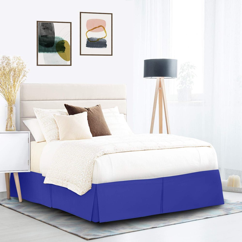 Pleated Bed Skirt - 100% Cotton 600 Thread Count Silky Soft 1 Piece Box Pleated Bed Skirt 18" Drop Length/Fall Length Bed Skirt (Queen Size, Royal Blue Solid)