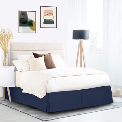Pleated Bed Skirt - 100% Cotton 600 Thread Count Silky Soft 1 Piece Box Pleated Bed Skirt 18" Drop Length/Fall Length Bed Skirt (Twin Size, Navy Blue Solid)