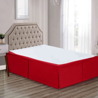 Pleated Bed Skirt - 100% Cotton 600 Thread Count Silky Soft 1 Piece Box Pleated Bed Skirt 18" Drop Length/Fall Length Bed Skirt (Twin Size, Red Solid)