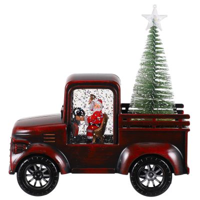 NUOBESTY Mini Vintage Christmas Truck Decor Snow Globe Lantern With Glowing Mini Christmas Tree for Home Tabletop Decoration (Claret)