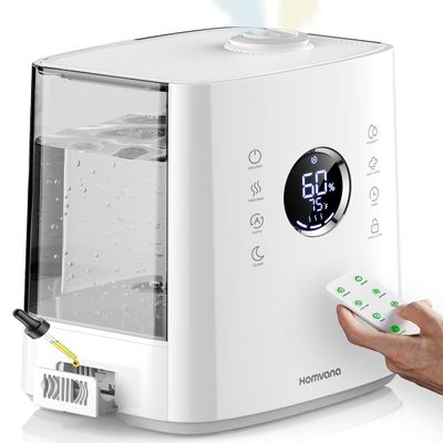Homvana Humidifiers for Bedroom Large Room, 6.5L Top-Fill Warm & Cool 360 Rotatable Mist Ultrasonic Humidifier for Plants Baby Kids, Vaporizer (Distilled Sterilization) Essential Oil, Auto Sleep Mode