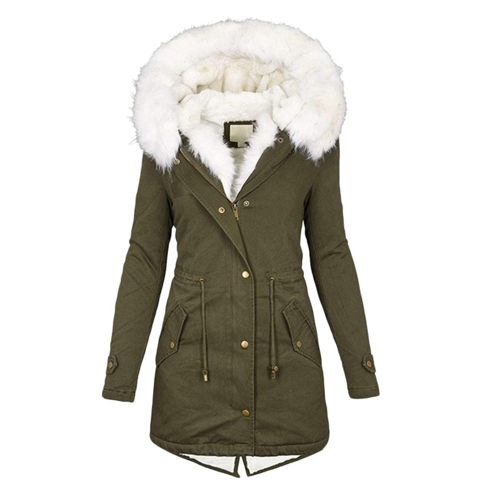 ZBYY Women's Winter Thicken Parka Jacket Warm Fleece Faux Fur Line Down Coats with Pockets Outerwear Coat for Women Green