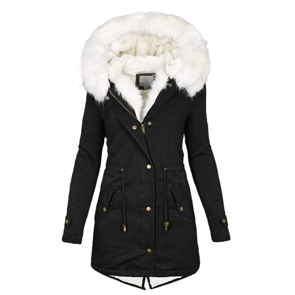 ZBYY Women's Winter Thicken Parka Jacket Warm Fleece Faux Fur Line Down Coats with Pockets Outerwear Coat for Women Black