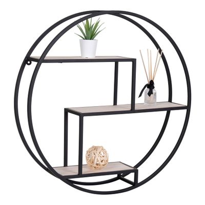House Nordic Round Natural Wood Shelf with Black Frame 62 x 14 cm