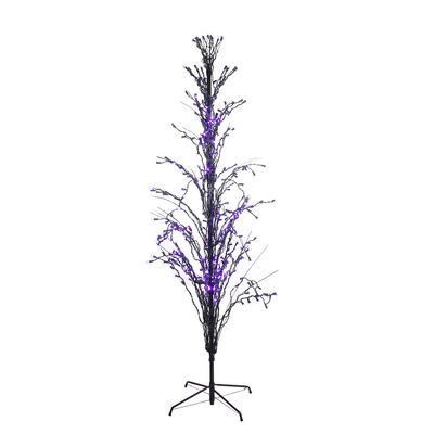 4' Pre-Lit Black Cascade Outdoor Halloween Twig Tree Purple Lights
