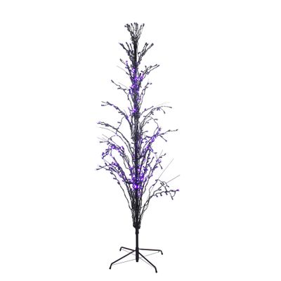6' Pre-Lit Black Cascade Outdoor Halloween Twig Tree Purple Lights