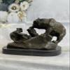 Handcrafted Bronze Sculpture Sale Cub & Bear Mother Signed Russelle Figurine Art view 3