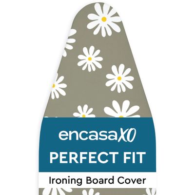 Encasa XO Ironing Board Cover and Pad 54"x18" Standard Size - Thick 3mm Felt Padded Iron Board Cover with Padding, Scorch & Stain Resistant Cotton, Heavy Duty Drawstring, Snug Fit - Daisy Grey