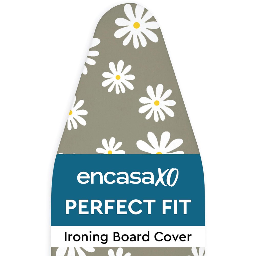 Encasa XO Ironing Board Cover and Pad 54"x18" Standard Size - Thick 3mm Felt Padded Iron Board Cover with Padding, Scorch & Stain Resistant Cotton, Heavy Duty Drawstring, Snug Fit - Daisy Grey
