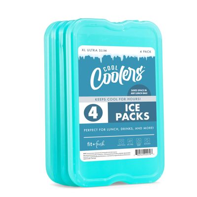 Cool Coolers by Fit & Fresh XL Reusable Slim Ice Packs for Coolers, 4pk