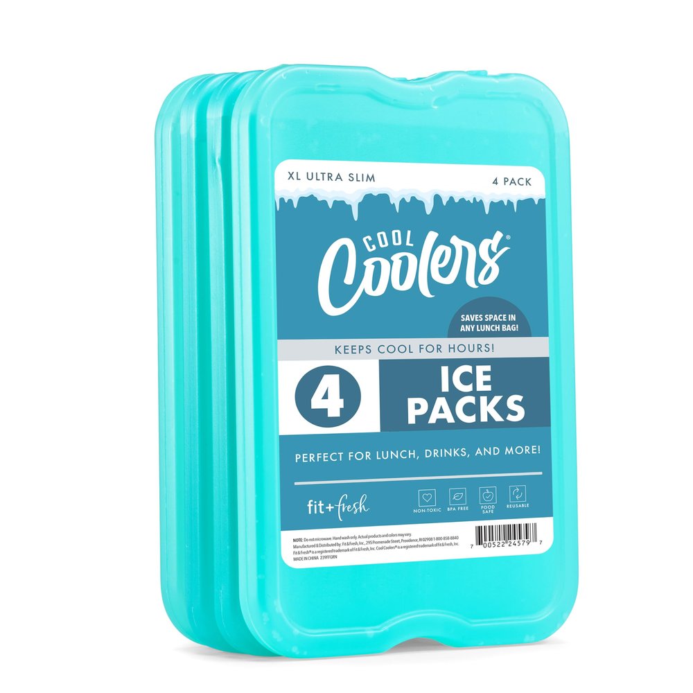 Cool Coolers by Fit & Fresh XL Reusable Slim Ice Packs for Coolers, 4pk