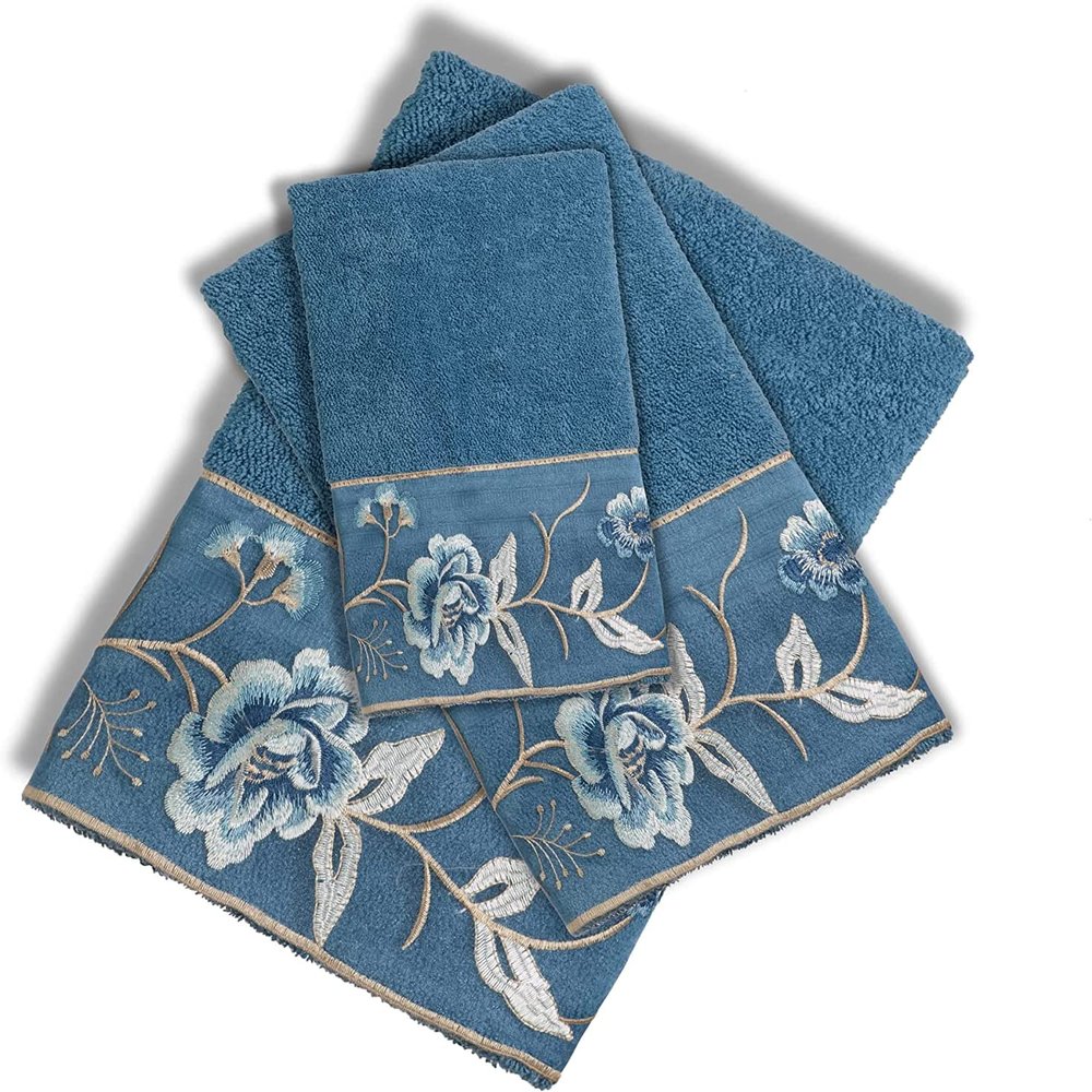 Popular Bath Dublin Rose Collection 3 Piece Towel Set Blue
