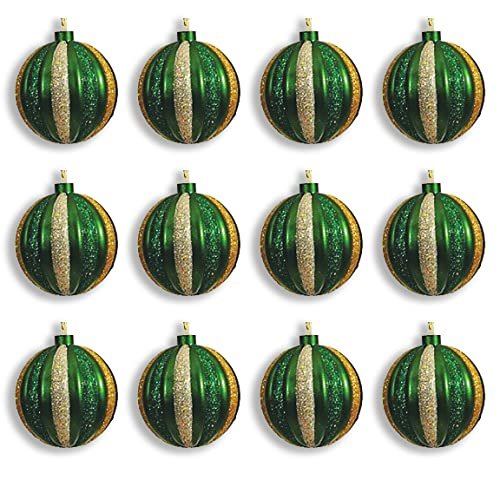12 Pack 100mm Green, Silver, and Gold Ornament Ball