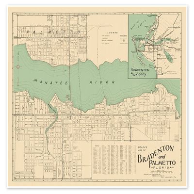 Antiguos Maps Bradenton and Palmetto Map - The Friendly City Florida City Street Art Print by Dolph circa 1940 (24 inches x 32 inches)