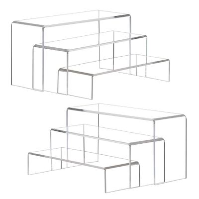 ANDGOO Large Acrylic Display Risers, 2 Sets(11.2L~11.6L~12L) Clear Rectangular Showcase Collectibles Display Shelf, Retail Desktop Risers Display Stand for Organize and Decoration