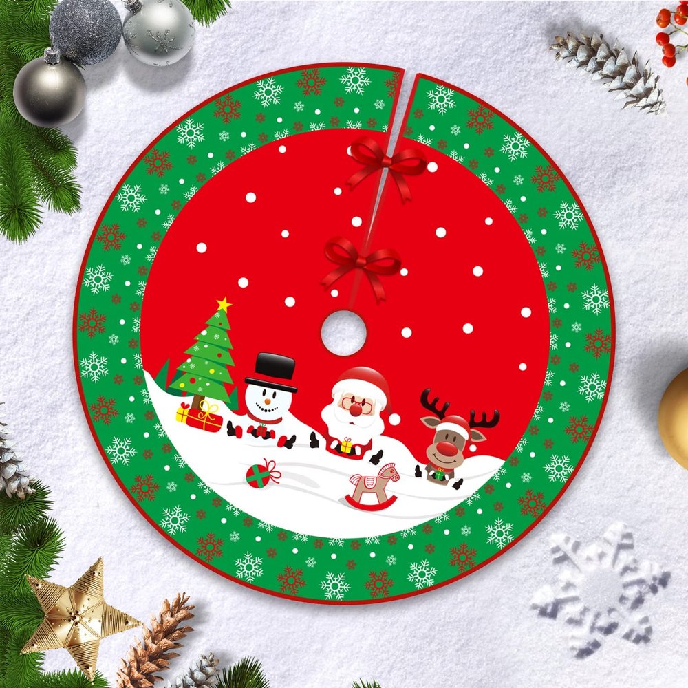 Hianjoo Christmas Tree Skirt 36 Inch, Xmas Tree Base Cover Mat for Holiday Ornament for Xmas Party Christmas Decorations (Snowland Style, 36 inch/ 90cm)