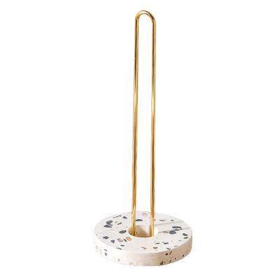 LIU- Gold Paper Towel Holder with Terrazzo Base,Kitchen Countertop Paper Towel Stand Holder for Kitchen Living Room Organization and Storage