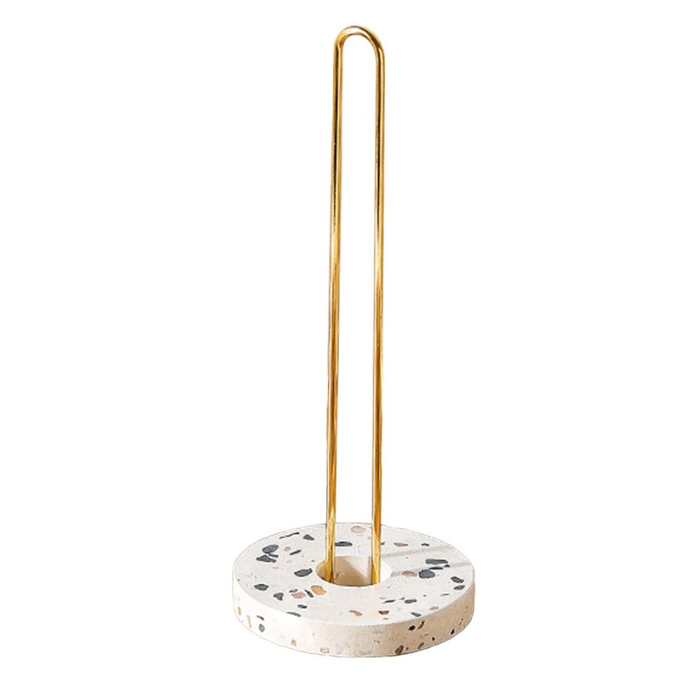 LIU- Gold Paper Towel Holder with Terrazzo Base,Kitchen Countertop Paper Towel Stand Holder for Kitchen Living Room Organization and Storage