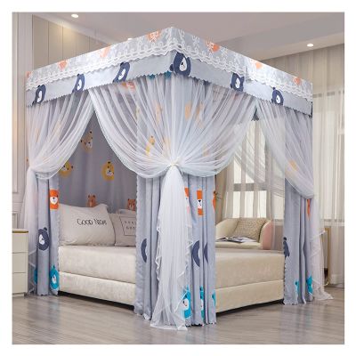 Bed Canopy European-Style Luxury Bed Canopy with Four Seasons Bed Curtains, 1.5m/1.8m/2m Double Bed Canopies, 360Protection and Dustproof, with Stand (Color : Light Gray, Size : 180x220x200cm)