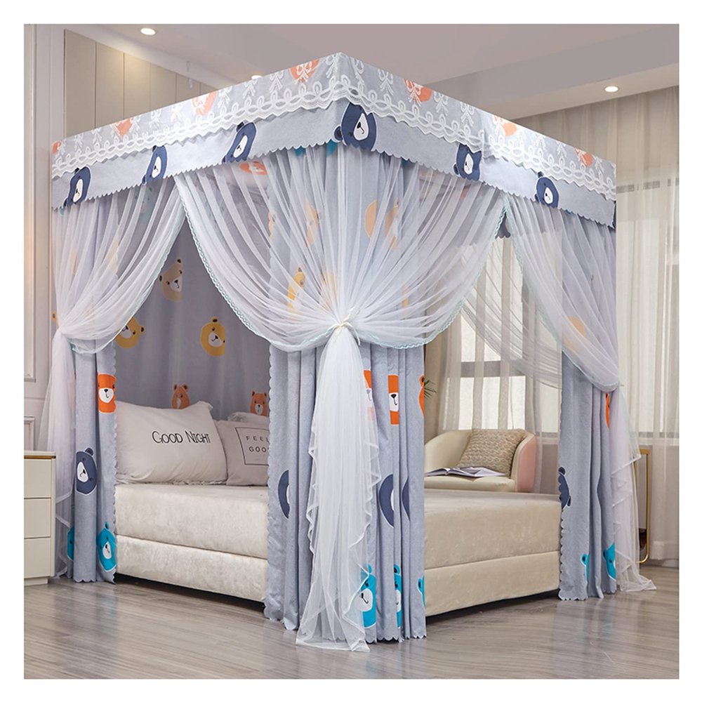 Bed Canopy European-Style Luxury Bed Canopy with Four Seasons Bed Curtains, 1.5m/1.8m/2m Double Bed Canopies, 360Protection and Dustproof, with Stand (Color : Light Gray, Size : 180x220x200cm)