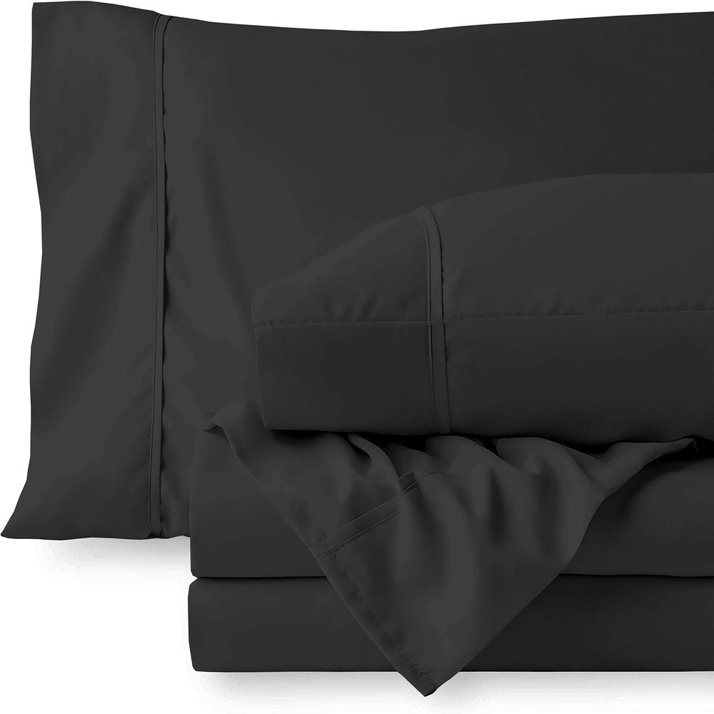 Cotton 600 Thread Count- 4 Pieces Sheet Set California King Size, Black  Soft Quality 100% Bedding Sheet  Luxury 16 Inch Deep Pocket & Bedding Set with Flat Sheet, Fitted Sheet, 2 Pillow Cases
