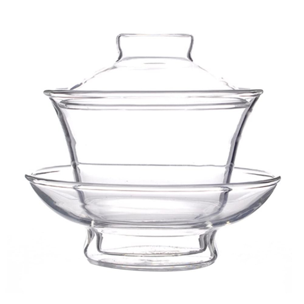 Cabilock Clear Tea Cup with Lid: Crystal Glass Teacup Chinese Japanese Gaiwan Bowl Mug for Ceremony Kung Fu Accessories Style 2
