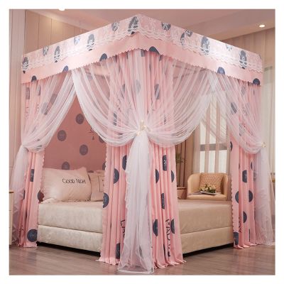 Bed Canopy Pink Girl Princess Room Bed Canopy Luxury Bed Curtain, Double-Layer Encrypted Thick Bed Canopies, for 1.5m/1.8m/2m Double Bed, with Mounting Brackets