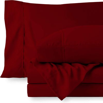 RV LINEN Cotton 600 Thread Count- 4 Pieces Sheet Set King Size, Burgundy  Soft Quality 100% Bedding Sheet  Luxury 16 Inch Deep Pocket & Bedding Set with Flat Sheet, Fitted Sheet, 2 Pillow Cases