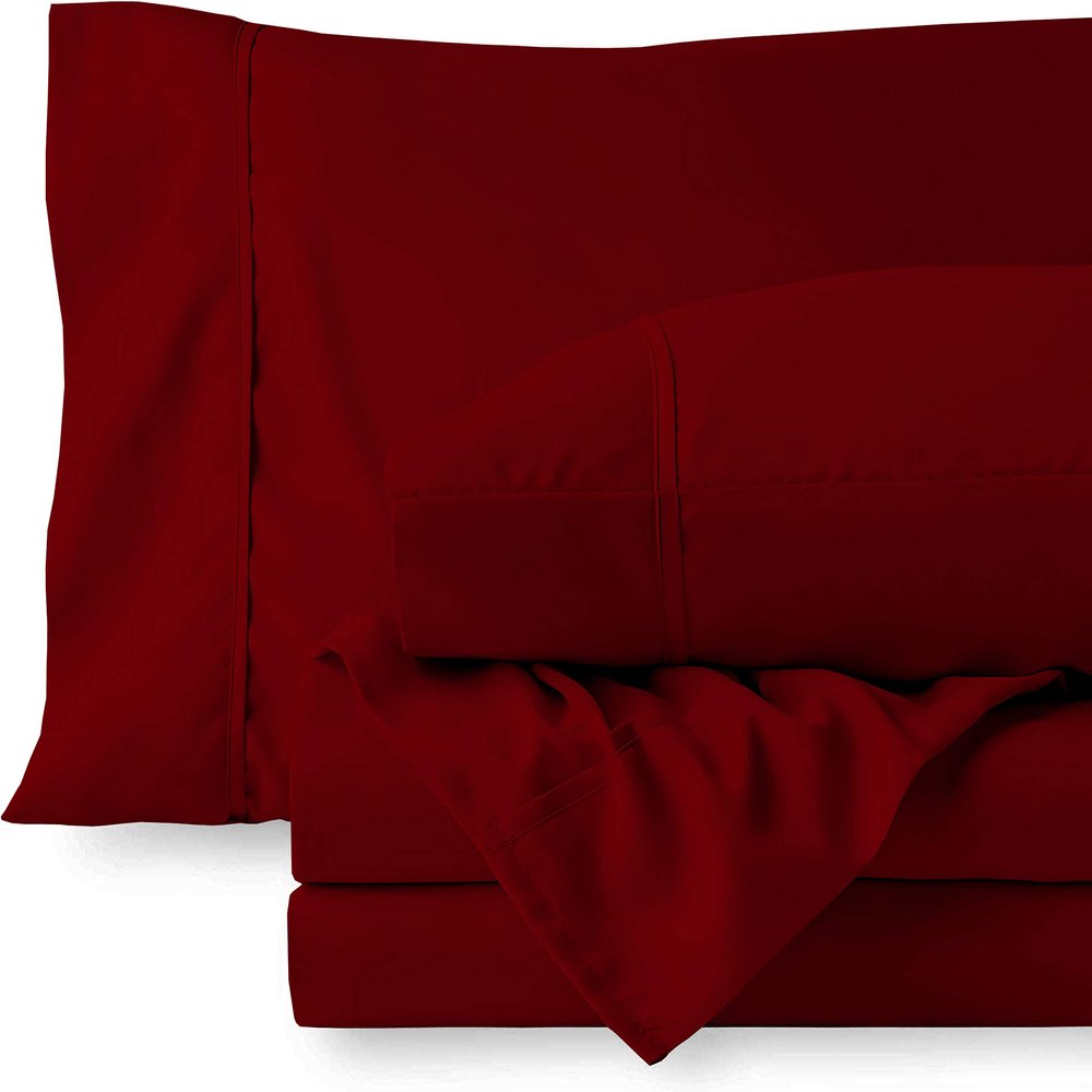 RV LINEN Cotton 600 Thread Count- 4 Pieces Sheet Set King Size, Burgundy  Soft Quality 100% Bedding Sheet  Luxury 16 Inch Deep Pocket & Bedding Set with Flat Sheet, Fitted Sheet, 2 Pillow Cases