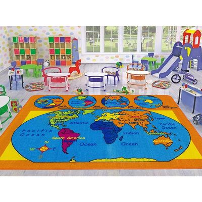 Champion Rugs Kids / Daycare / Classroom / Playroom Soft Modern Highly Detailed World Map Continents Oceans Hemispheres Compass Area Rugs Children Play Solid Home Decorator Floor Rug and Carpets