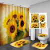AZHM Sunflower Shower Curtain Sets with Rugs 4 Piece Flower Floral Decor for Bathroom Toilet Bathroom Mat, Curtain and 12 Hooks view 1