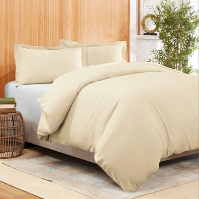 AMAY Giza Cotton, Super, Luxurious, Stylish 3-Piece Duvet Cover Set 800 Thread Count- Twin Beige Solid