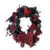 ACEVER 15-inch Christmas Wreath Floral with Red Berries, Pinecones and Red Bowknot for Home Room Garden Lintel Door Decoration view 1