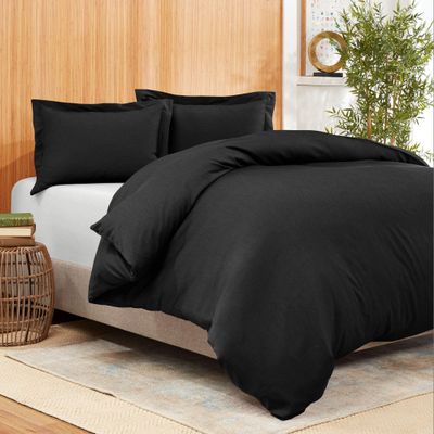 AMAY Giza Cotton, Super, Luxurious, Stylish 3-Piece Duvet Cover Set 800 Thread Count- Full XL Black Solid
