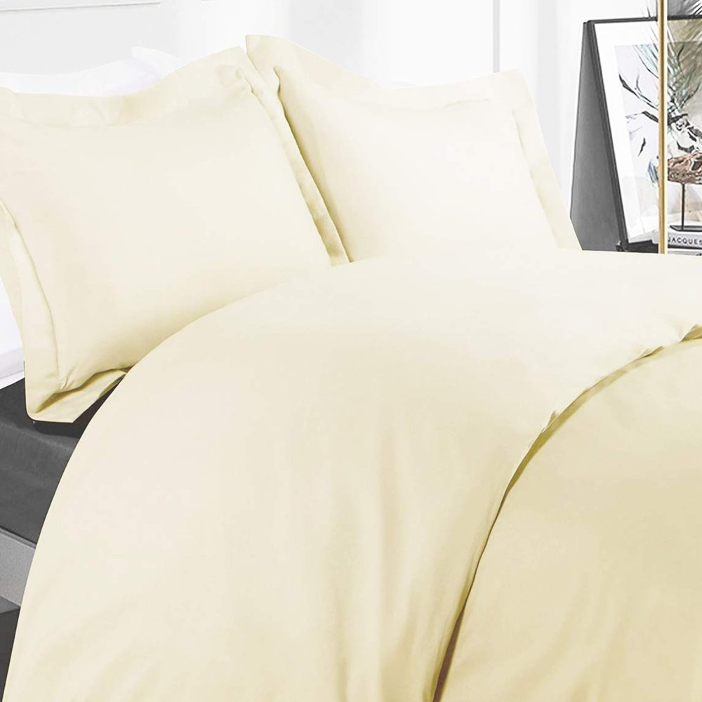 AMAY Giza Cotton, Super, Luxurious, Stylish 3-Piece Duvet Cover Set 800 Thread Count- Emperor Ivory Solid