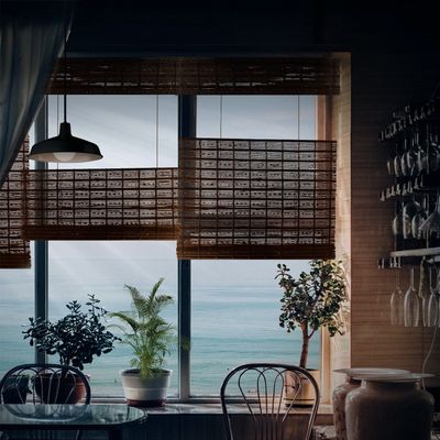 MOOD Custom Bamboo Shades | Twirl | Top Down Bottom Up Cordless | Bamboo Roman Shades for Windows and Doors (Natural Woven) | Rendezvous Twirl (Sheer) | 65.5" W x 48" H