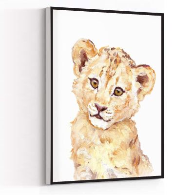 Nursery Art Wall Decor Teen Girl Room Decor Little Boys Bedroom Decor Lion portrait Baby Lion Art Print Nursery Art Baby Animal Print Zoo Nursery Print 12X18 Inch Framed Modern Canvas Wall Art