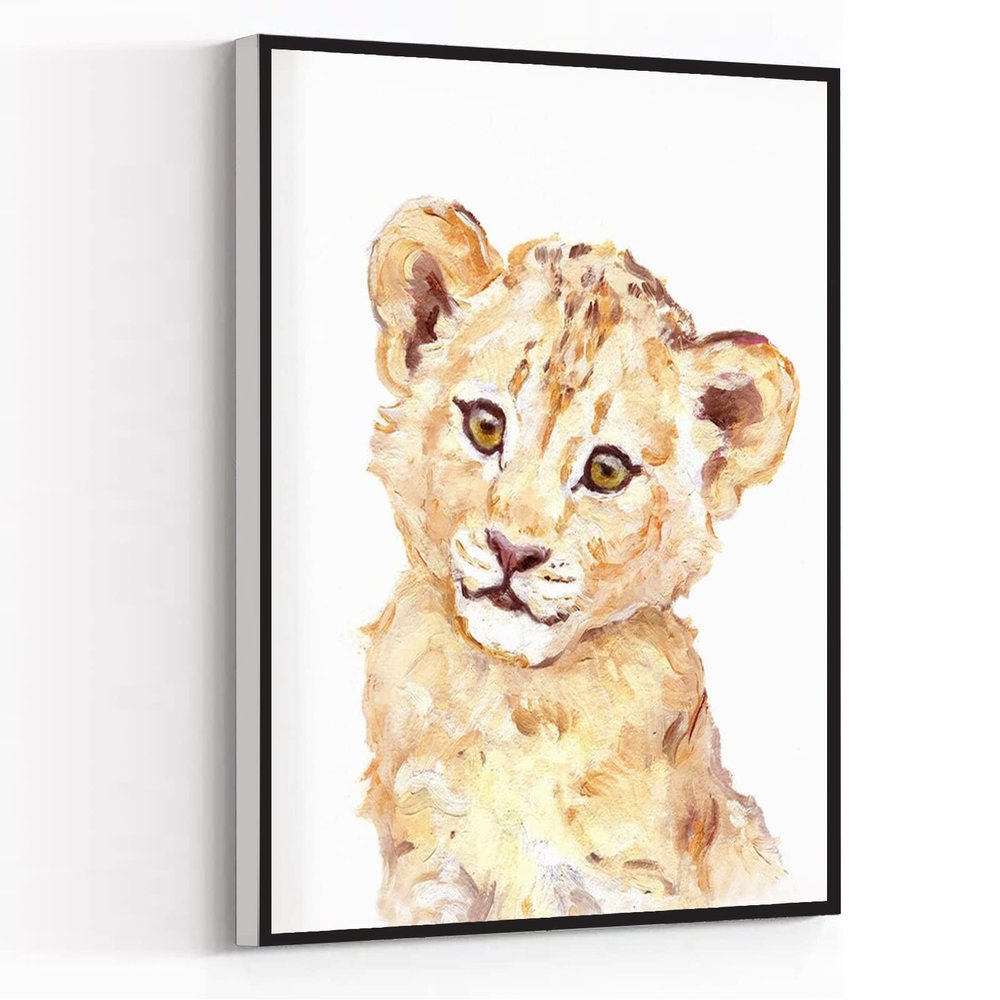 Nursery Art Wall Decor Teen Girl Room Decor Little Boys Bedroom Decor Lion portrait Baby Lion Art Print Nursery Art Baby Animal Print Zoo Nursery Print 12X18 Inch Framed Modern Canvas Wall Art