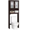 Topeakmart Modern Free-Standing Over-The-Toilet Storage with 2-Door Tempered Glass Cabinet and 1 Open Shelf, Space-Saving for Bathroom, Espresso view 1