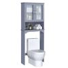 Topeakmart Over The Toilet Storage with 2-Door Tempered Glass Cabinet, Wooden Space-Saving with Toilet Rack and Inner Adjustable Shelf, L25xW9xH66, Grey view 1