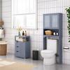 Topeakmart Over The Toilet Storage with 2-Door Tempered Glass Cabinet, Wooden Space-Saving with Toilet Rack and Inner Adjustable Shelf, L25xW9xH66, Grey view 2