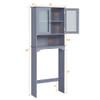 Topeakmart Over The Toilet Storage with 2-Door Tempered Glass Cabinet, Wooden Space-Saving with Toilet Rack and Inner Adjustable Shelf, L25xW9xH66, Grey view 3