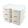 AREYZIN Plastic Storage Baskets With Lid Organizing Container Lidded Knit Storage Organizer Bins for Shelves Drawers Desktop Closet Playroom Classroom Office, White, 6 Pack view 1