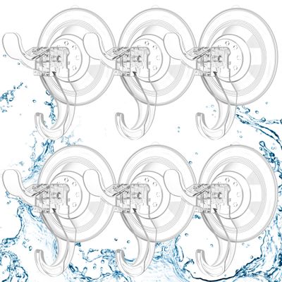 Goabroa Suction Cup Hooks, 6 Pack Clear Window Suction Cups with Hooks, Reusable Wreath Hangers for Front Door, Glass, Bathroom, Kitchen, Home Decor, Hold up to 11 lbs