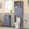 Topeakmart Over The Toilet Cabinet, Double Door Bathroom Storage Organizer, Toilet Rack with Inner Adjustable Shelf and 2 Upper Open Compartments, Gray view 2