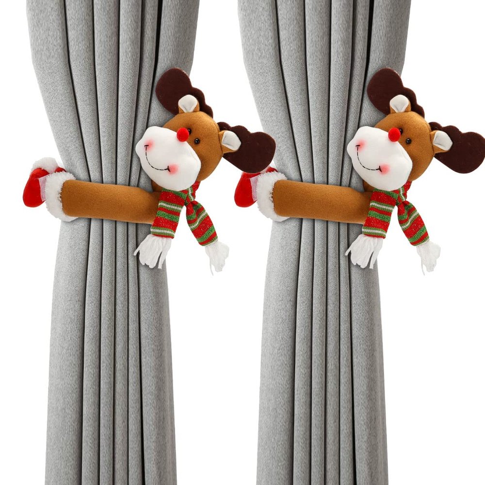 2 Pack Christmas Curtain Buckle Tieback Curtain Tiebacks Christmas Window Decorations Cartoon Curtain Holdback Holder Fastener for Xmas Holiday Ornaments Home Decor (Elk)